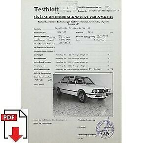 1974 BMW 525 FIA homologation form PDF download